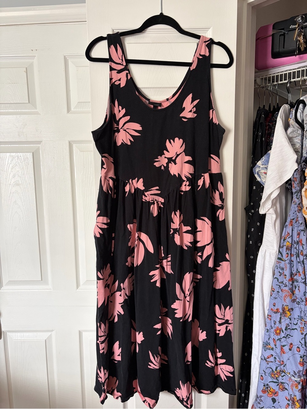 Who What Wear Black Maxi Dress with Pink Floral Print